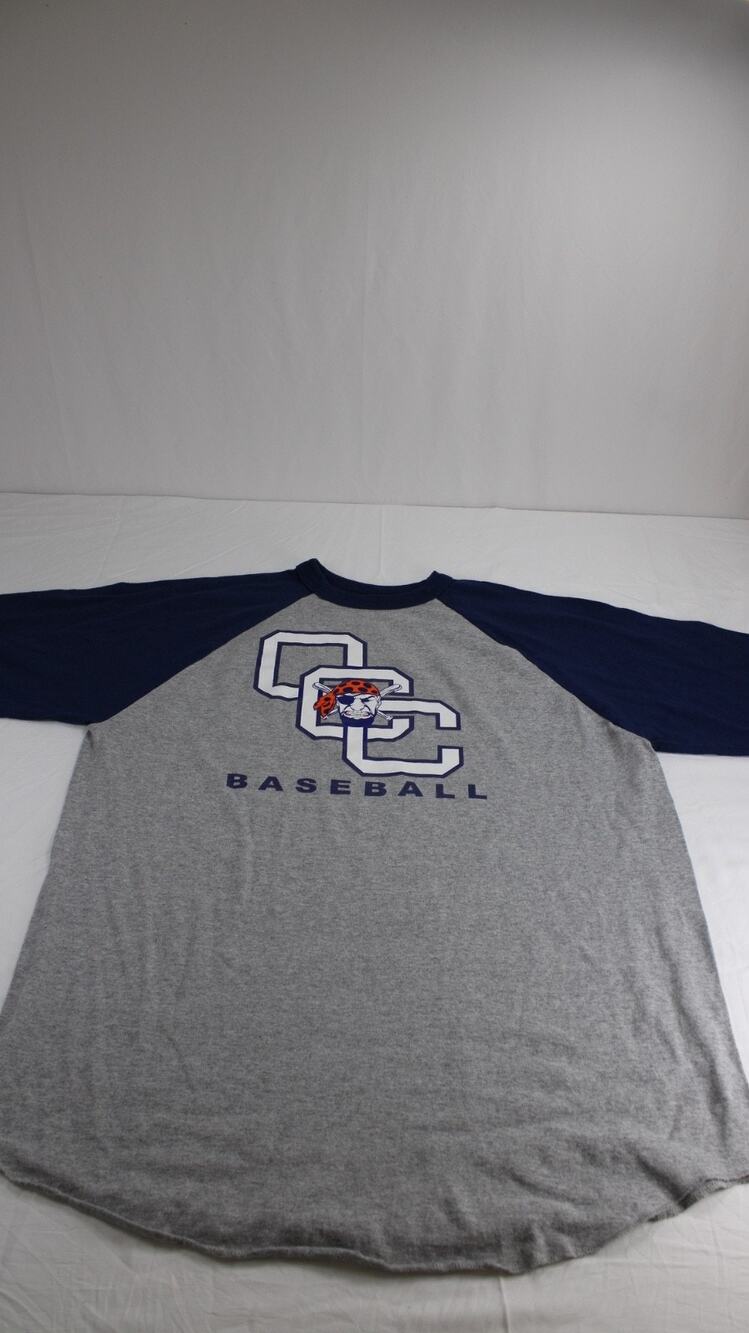 Augusta Sportswear Mens XL CC Baseball Pirate Raglan T Shirt Gray Navy Sleeve